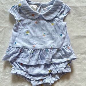 Striped Blue Baby Romper with Floral Accents